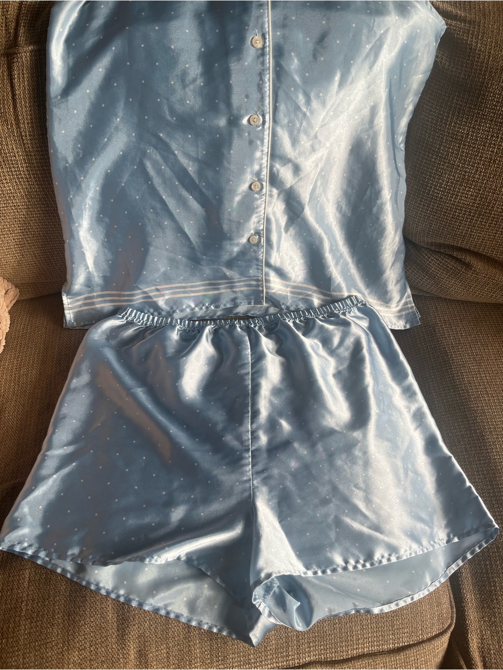 Liz Claiborne Light Blue Satin Polka Dot Pajama Set